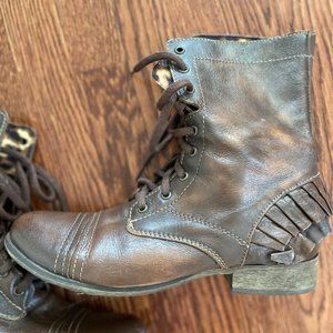 Betsey Johnson Ruffle Leather Combat Boot Size 11